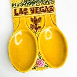 VINTAGE 1970s Las Vegas Souvenir Spoon Rest | Butterscotch Yellow
